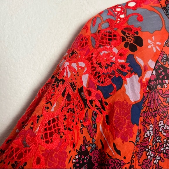 Free People Nouveau Floral Print High Neck Mini Dress Orange Red XS (No Slip) - Picture 6 of 13